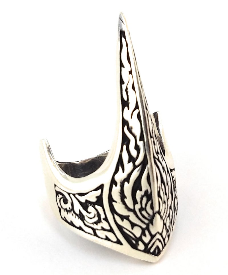 Babylon Silver Fang Gothic Biker Retro 925 Stelring Silver Turkish Handmade Luxury Men's Thumb Ring (13) - Image 3